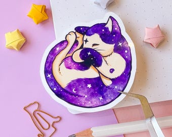 Vinylsticker Cosmic Kitty | Galaxy Cat, kawaii scifi-illustratie
