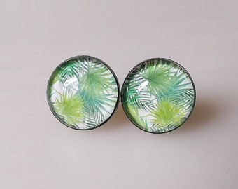 Earrings Leaf Leaves Palms Monstera / Stainless Steel / Cabochon Earrings / Green