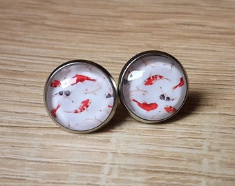 Fish Koi Earrings Japan Koi Cabochon Earrings Stainless Steel