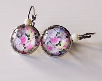 Ohrstecker Ohrhänger Blüten/ Ohrringe Blumen/ Vintage / Sakura/ Kirschblüten/Rosen /Cabochon Ohrringe /Edelstahl /Stainless steel/ rosa