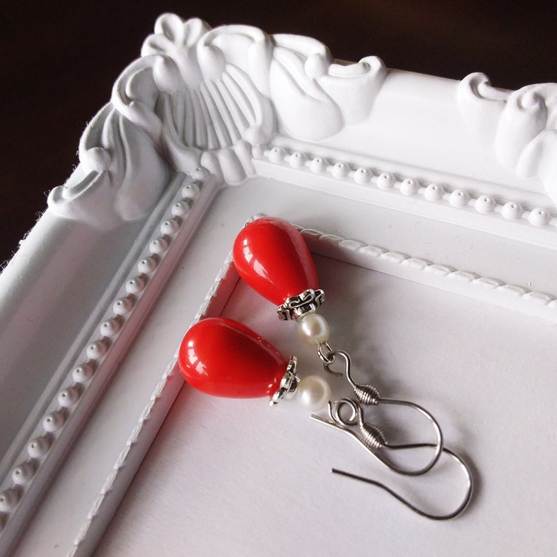 Vintage earrings red drops breeding bead stainless steel Stainless steel boho earrings