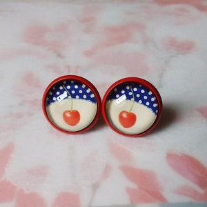 Rockabilly Ohrstecker Kirschen, Cherry , Cabochon Ohrringe, Retro, Polkadots, Punkte, dots, schwarz,rot , Pinup