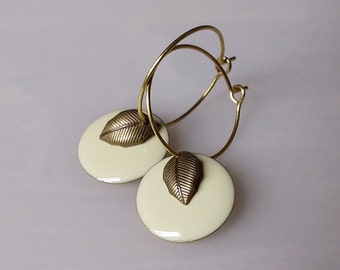 Earrings enamel brass earrings disc vanilla cream enamelled earrings