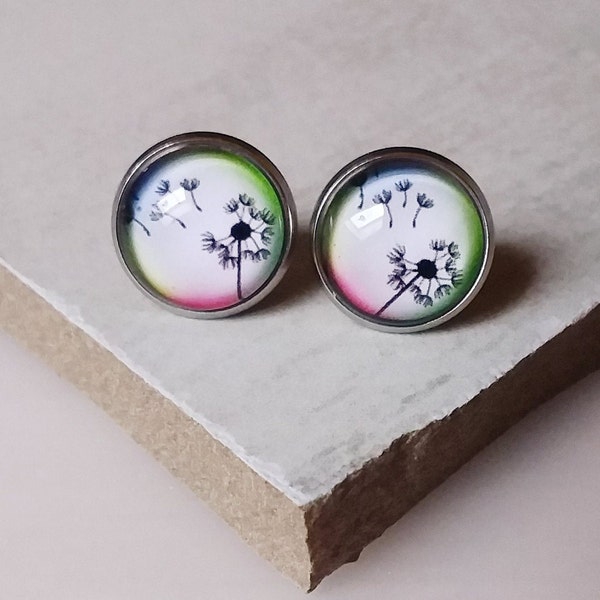 Ear studs Pusteblume/ Stainless steel /blossoms/ Cabochon earrings /Flower/ Flowers/ Flowers /Boho