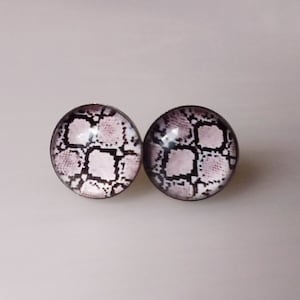 Earrings Snake Snake Skin Animal Print in pink /Cabochon Earrings /Stainless Steel