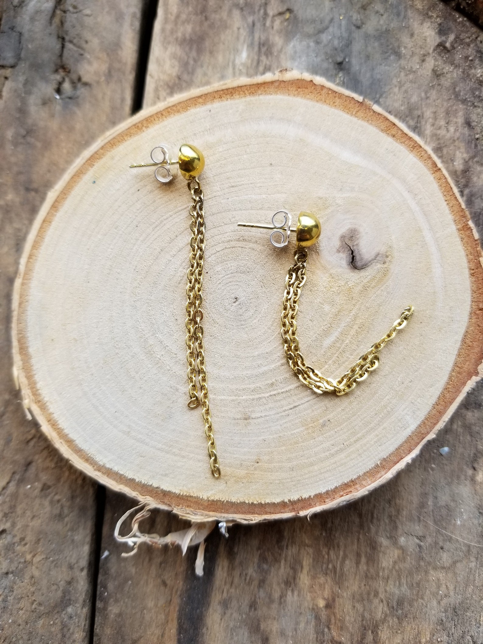 Stud Dangle Earring Components Brass with double chain Etsy