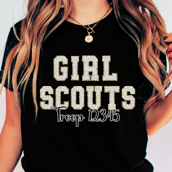 Girl Scout Tshirt, Troop Tee, Girl Scout Faux Chenille, Scout, Custom Troop Leader, Girl Scout Mom, Cookie Dealer