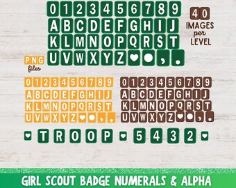 Girl Scout Badge Font, Girl Scout PNG Numerals, Alpha, Vest Uniform, Girl Scout Digital Files, Digital Download, Sublimation