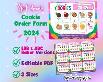 2024 Girl Scout Cookie Order Form, Sales Receipt, LBB and ABC Flyer, Cookie Booth Card, Girl Scout Edit and Print, 8.5X11, NEW!