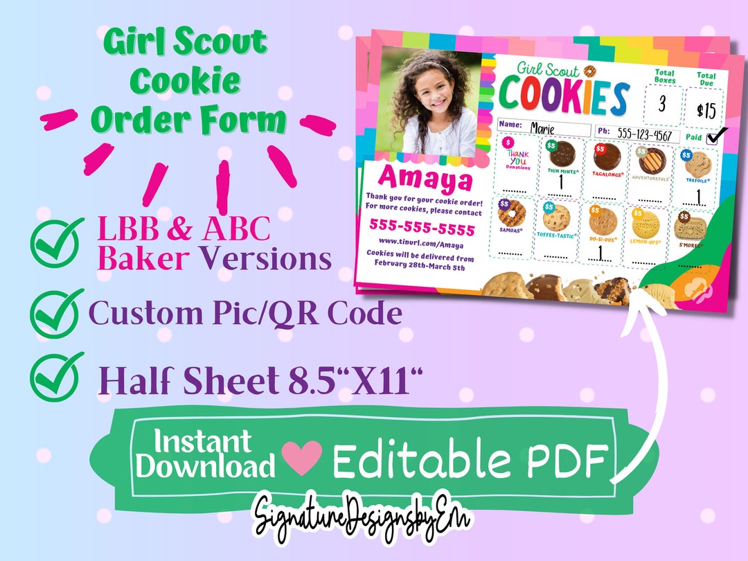 2024 Girl Scout Cookie Order Form, With Custom Qr/picture, LBB and ABC ...