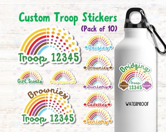 Girl Scout Custom Stickers, Girl Scout Bridging Gift, Daisy, Brownie, Junior, Cadette, Senior, Ambassador, Troop, Waterproof Sticker