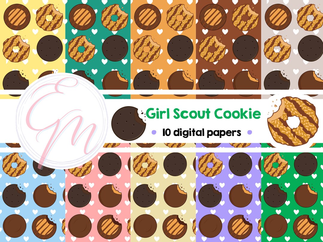 Girl Scout Cookie Digital Paper, Seamless Pattern, Cookie Scrapbook