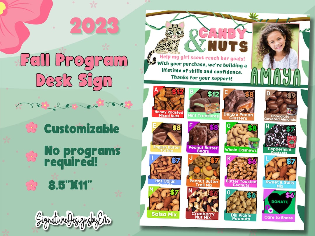 Girl Scout Fall Product Desk Sign, Fall Nut & Candy Sales Form, Order Form, 2023, Flyer, Digital