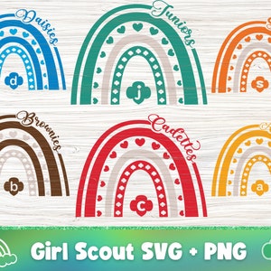 Girl Scout SVG PNG Rainbow Tshirt Design, Digital Download, Girl Scout Troop, Gift for Leader Volunteer, Daisies, Brownies, Juniors, Cadette