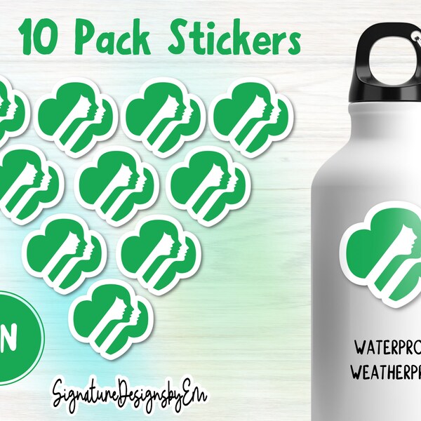 Girl Scout Green Trefoil Stickers, Girl Scout Planner Stickers, Gift Bag/Water Bottle Sticker/Laptop/Journal, Waterproof Stickers, 10 Pack