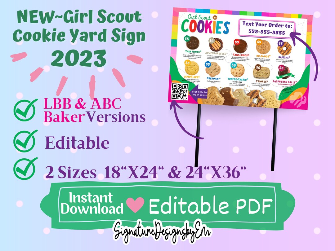 Girl Scout Cookie Yard Sign Lbb/abc Cookie Flyer Cookie Etsy
