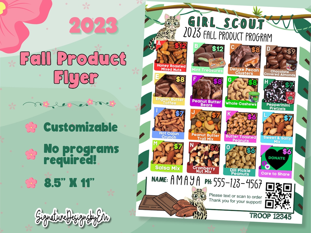 Girl Scout Fall Product Flyer, Fall Nut & Candy Sales Form, Order Form