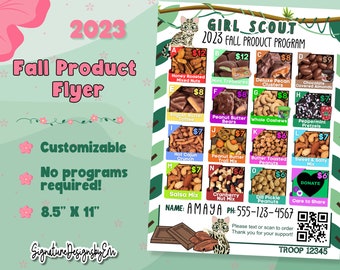 Girl Scout Fall Product Flyer, Fall Nut & Candy Sales Form, Order Form, 2023, Customizable with QR Code, Digital Download, Printable PDF