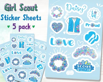 Girl Scout Daisy Stickers, Girl Scout Clipart, Girl Scout Scrapbook Planner Decals, for Laptop/Journal/Album,Paper Crafts, 5 Pack