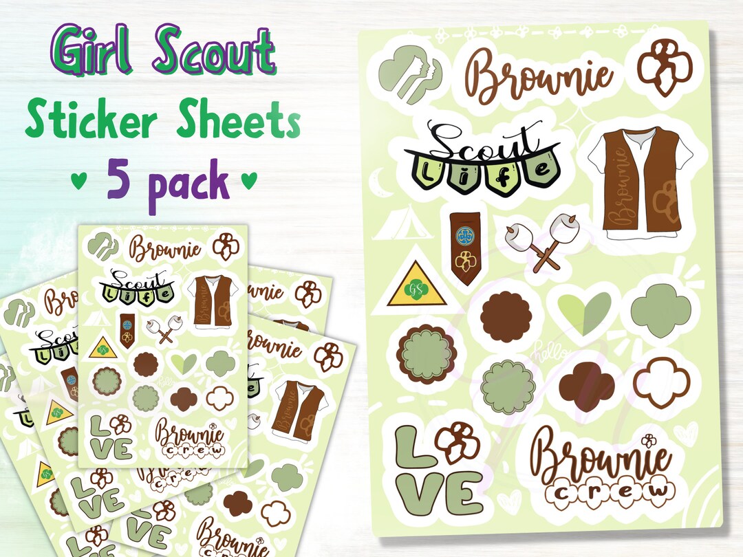 Girl Scout Brownie Sticker Sheet, Girl Scout Clipart, Girl Scout ...