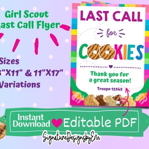 Girl Scout Last Call for Cookies Flyer, Cookie Flyer, Editable Cookie Sales Sign, Printable, Poster and Flyer Sizes, Custom Text