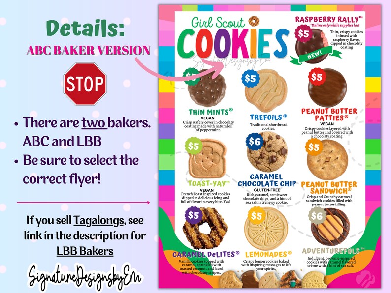 Girl Scout Cookies ABC Baker Cookie Menu for Cookie Booth Etsy