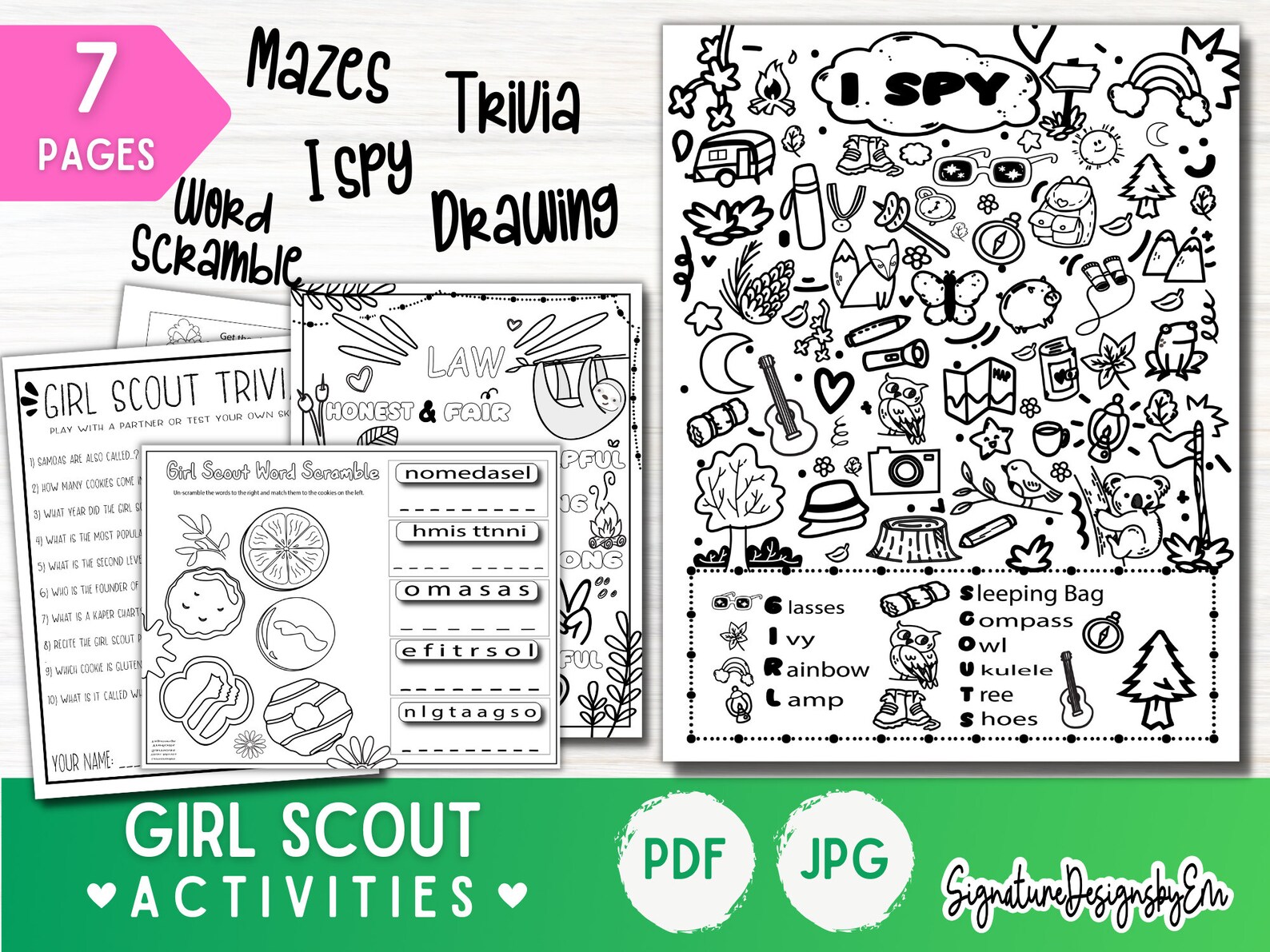 Coloring and Activity Sheets for Girl Scouts Girl Scout - Etsy