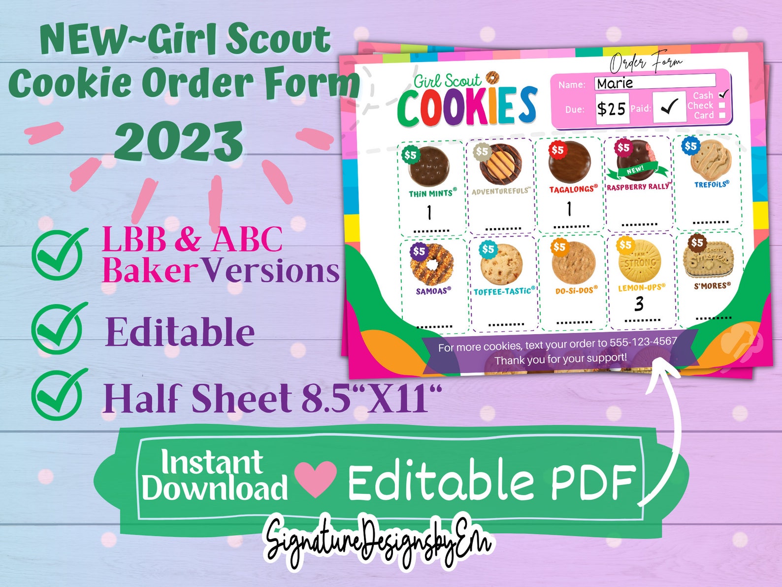 2023 Girl Scout Cookie Order Form LBB and ABC Form for Etsy