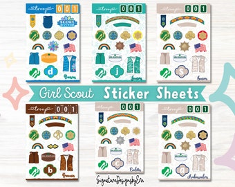 Girl Scout Stickers, Daisy, Brownie, Junior, Cadette, Senior, Ambassador, Gift for Scouts, Scrapbook Stickers, Custom Personalized Troop