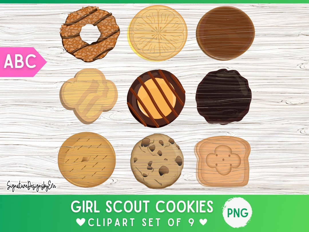 Girl Scout Cookies PNG, ABC Girl Scout Cookie Clipart, Digital Stickers, ABC Baker Cookies, Set