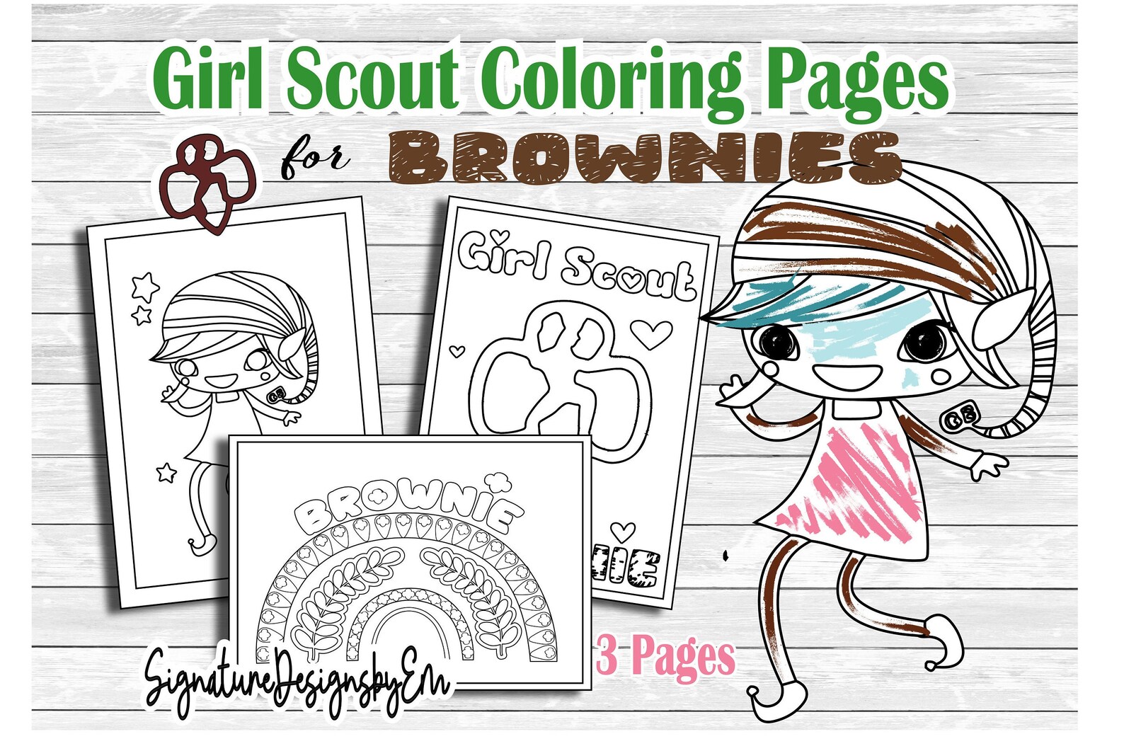 Brownie Girl Scout Coloring Pages Girl Scout Coloring - Etsy