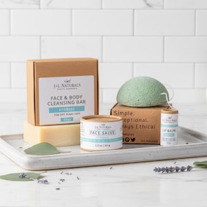 Beginner Skincare | Shea Butter + Sweet Almond Oil | Facial Care Kit For Dry Skin | hydrating self care gift box birthday gifts for her Bild 1