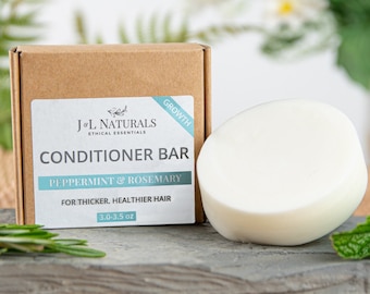 Menthe poivrée + romarin | Barre revitalisante végétalienne pour la croissance des cheveux | après-shampoing solide naturel pour des cheveux plus épais et plus sains, cadeau pour vous-même