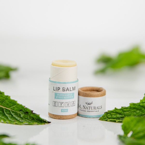 Peppermint + Eucalyptus | Vegan Lip Balm | natural lip balm butter chapstick ideal gift for her or as a slumber party favors