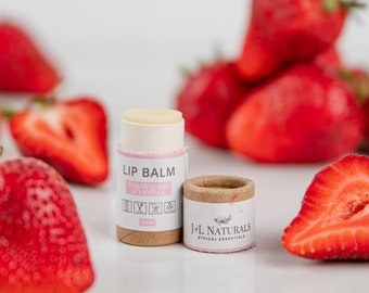 Fraise + Vanille | Baume à lèvres végétalien | Rouge à lèvres naturel zéro déchet, cadeau unique pour la fête des mères, meilleurs accessoires écologiques pour maman