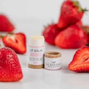 Strawberry Vanilla Vegan Lip Balm natural zero waste chapstick unique Mothers Day gift best eco friendly accessories for mom image 1