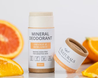 Orange + Bergamot | Mineral Deodorant | all natural vegan deodorant stick with pure essential oils that is baking soda free