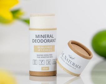 Bergamot +  Vanilla | Mineral Deodorant For All Skin Types | baking soda free long lasting deodorant with shea butter unique Galentine gift