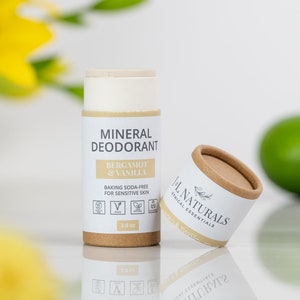 Bergamot +  Vanilla | Mineral Deodorant For All Skin Types | baking soda free long lasting deodorant with shea butter gift for mom