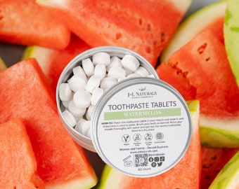 Watermelon Toothpaste Tablets, Natural Dental Care Tabs, Eco Friendly Gifts, Zero Waste Toothpaste, Natural Chew Tablets, Travel Toothpaste