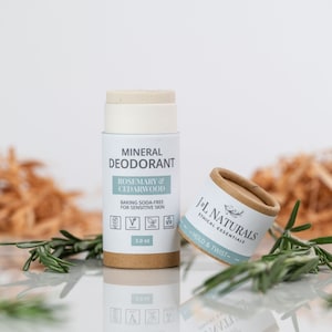 Rosemary + Cedarwood | Eco Friendly Mineral Deodorant | fall style vegan moisturizing deo tubes for all skin types with all-day protection