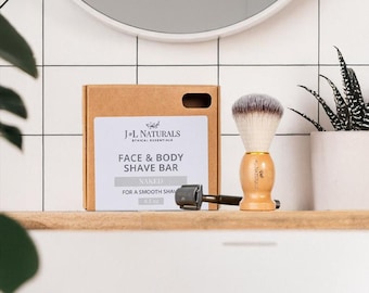 Travel Gift For Him | Natural Shave Soap + Reusable Razor + Shaving Brush | Unique Gift For Dad, Vegan Grooming Kit For Men, Grandpa Gift
