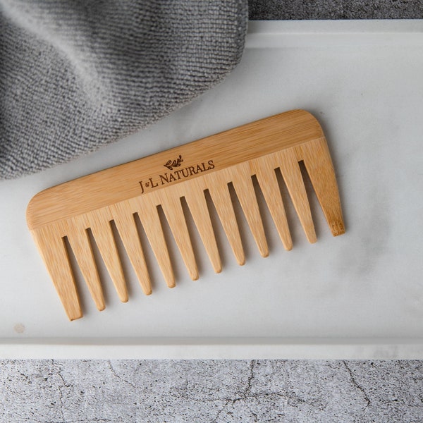 Wide Tooth Hair Comb, Bamboo Detangler, Natural Thick Hair Comb, Eco-Friendly Gift, Wooden Detangling Comb, Sustainable Hair Care, Wet Hair