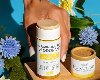 Natural Deodorant Stick | Vanilla + Ylang Ylang | vegan deodorant tube zero waste hosting gift | travel gifts for her or boo basket stuffers