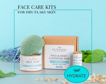 Shea Butter + Sweet Almond Oil | Facial Care Kit For Dry Skin | hydrating self care package for her unique Mothers Day gift box