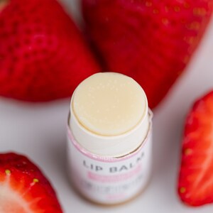 Strawberry Vanilla Vegan Lip Balm natural zero waste chapstick unique Mothers Day gift best eco friendly accessories for mom image 2