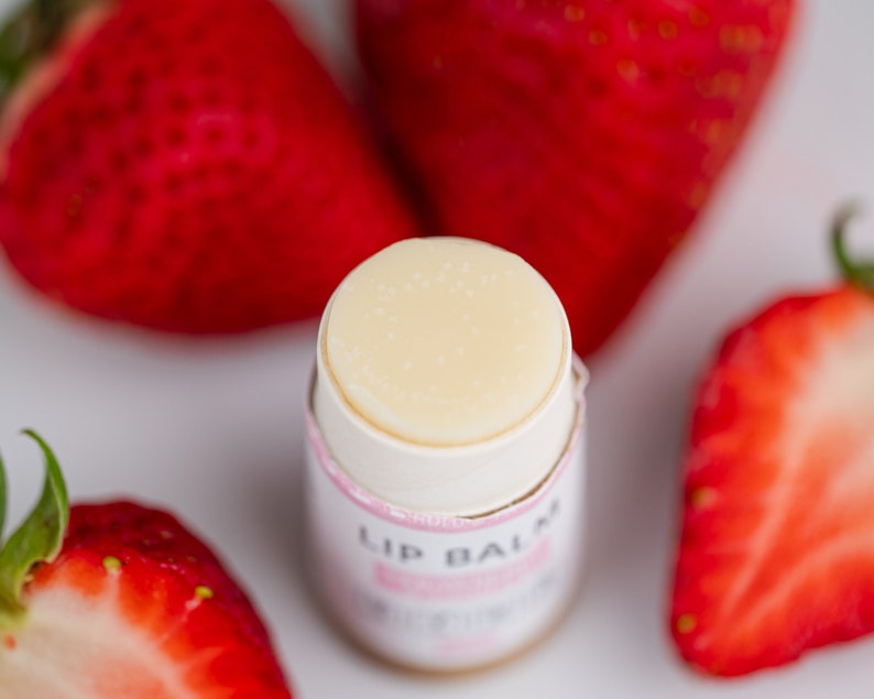 Strawberry Vanilla Vegan Lip Balm natural zero waste chapstick unique Mothers Day gift best eco friendly accessories for mom image 2