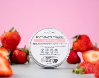 Strawberry Toothpaste Tablets, Eco Friendly Dental Care, Handmade Gift, Natural Chewable Tablets, Zero Waste Oral Hygiene, Vegan Mouth Care