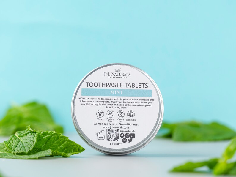 Mint Toothpaste Tablets, Zero Waste Toothpaste, Handmade Gift, Chew Tabs, Natural Tooth Tablets, Travel Oral Care, Eco Friendly Dental Tabs image 2