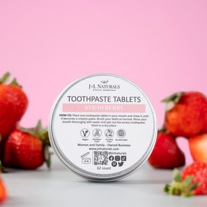 Mint Toothpaste Tablets, Zero Waste Toothpaste, Handmade Gift, Chew Tabs, Natural Tooth Tablets, Travel Oral Care, Eco Friendly Dental Tabs Strawberry